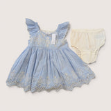 Blue and White Embroidered Dress with underpants. Age 6-12M