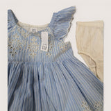 Blue and White Embroidered Dress with underpants. Age 6-12M