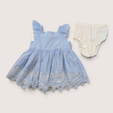 Blue and White Embroidered Dress with underpants. Age 6-12M