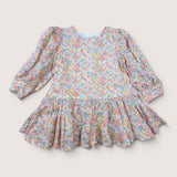 Floral Drop Waist LS Dress. Age 2