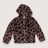 Brown & Black Heart Fleece Zip up hoodie. Age 8