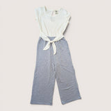 White T-Shirt and Stripey Pant Jumpsuit. Age 10