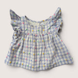 Gingham Ruffle Capped Top with colours tufts. Age 12-18M