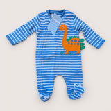 Dino Striped Blue & White Onesie. Age 0-3M