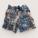 Peach and Blue Plaid drawstring shorts