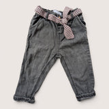 Black Denim Pants with Gingham tie. Age 12-18M