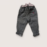 Black Denim Pants with Gingham tie. Age 12-18M
