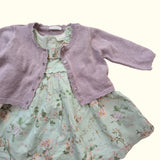 Flower tea Dress & Scalloped Cardigan. Age 3-6M
