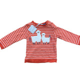 John Lewis - BNWT. Red Striped Llama LS T-Shirt - Age 3-6M