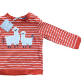 John Lewis - BNWT. Red Striped Llama LS T-Shirt - Age 3-6M